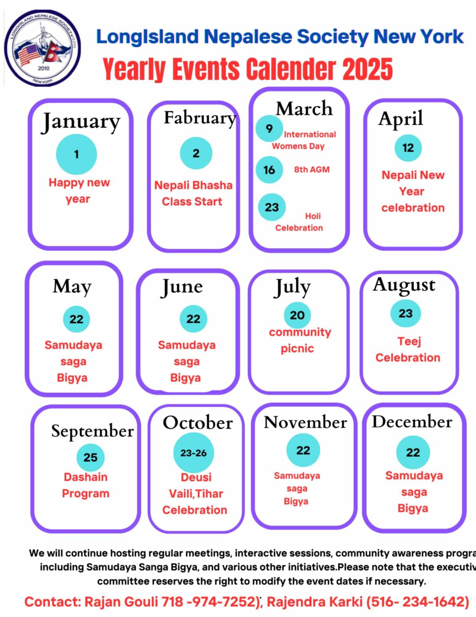 LINS Yearly Calendar 2025 Events